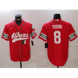 Men San Francisco 49ers 8 Steve Young Red With Patch Cool Base Stitched Baseball Jersey 3