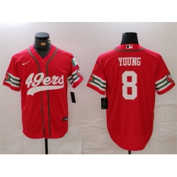 Men San Francisco 49ers 8 Steve Young Red With Patch Cool Base Stitched Baseball Jersey