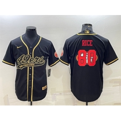 Men San Francisco 49ers 80 Jerry Rice Black Gold Team Big Logo With Patch Cool Base Stitched Baseball Jersey