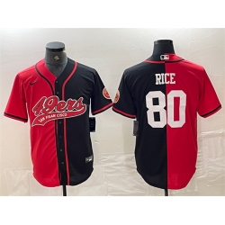 Men San Francisco 49ers 80 Jerry Rice Red Black Split With Patch Cool Base Stitched Baseball Jersey