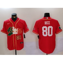 Men San Francisco 49ers 80 Jerry Rice Red With Patch Cool Base Stitched Baseball Jersey 2