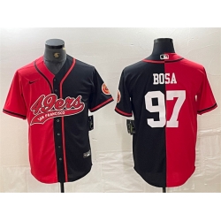 Men San Francisco 49ers 97 Nick Bosa Red Black Split With Patch Cool Base Stitched Baseball Jersey