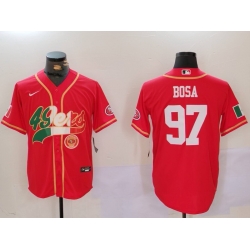 Men San Francisco 49ers 97 Nick Bosa Red With Patch Cool Base Stitched Baseball Jersey