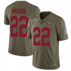 Mens Nike San Francisco 49ers 22 Matt Breida Limited Olive 2017 Salute to Service NFL Jersey