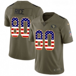 Mens Nike San Francisco 49ers 80 Jerry Rice Limited OliveUSA Flag 2017 Salute to Service NFL Jersey