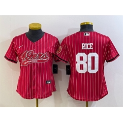 Women San Francisco 49ers 80 Jerry Rice Red With Patch Cool Base Stitched Baseball Jersey