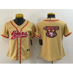 Women San Francisco 49ers Gold Team Big Logo With Patch Cool Base Stitched Baseball Jersey