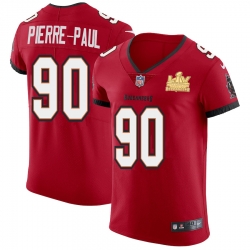 Men Tampa Bay Buccaneers 90 Jason Pierre Paul Men Super Bowl LV Champions Patch Nike Red Vapor Elite Jersey