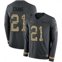 Nike Buccaneers 21 Justin Evans Anthracite Salute to Service Men Stitched NFL Limited Therma Long Sleeve Jersey