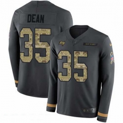 Nike Buccaneers 35 Jamel Dean Anthracite Salute to Service Men Stitched NFL Limited Therma Long Sleeve Jersey