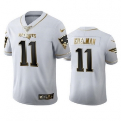 Men New England Patriots 11 Julian Edelman White 100th Season Golden Edition Stitched Jersey