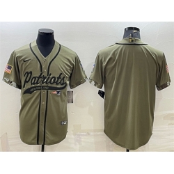 Men New England Patriots Blank Olive Salute To Service Cool Base Stitched Baseball Jersey