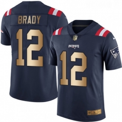 Mens Nike New England Patriots 12 Tom Brady Limited NavyGold Rush NFL Jersey