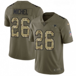 Mens Nike New England Patriots 26 Sony Michel Limited Olive Camo 2017 Salute to Service NFL Jersey