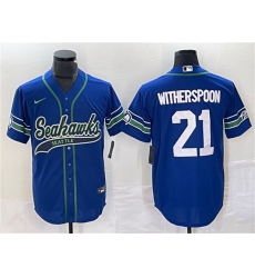 Men Seattle Seahawks 21 Devon Witherspoon Royal Throwback Cool Base Stitched Baseball Jersey