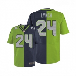 Mens Nike Seattle Seahawks 24 Marshawn Lynch Elite NavyGreen Split Fashion NFL Jersey