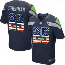 Mens Nike Seattle Seahawks 25 Richard Sherman Elite Navy Blue Home USA Flag Fashion NFL Jersey