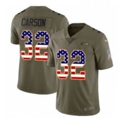 Mens Nike Seattle Seahawks 32 Chris Carson Limited OliveUSA Flag 2017 Salute to Service NFL Jersey