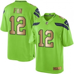 Nike Seahawks #12 Fan Green Mens Stitched NFL Limited Gold Rush Jersey