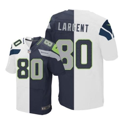 Nike Seahawks #80 Steve Largent White Steel Blue Mens Stitched NFL Elite Split Jersey