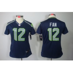 Women Nike Seattle Seahawks 12# Fan Blue Color NFL LIMITED Jerseys