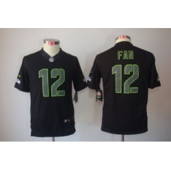 Youth Nike Seattle Seahawks 12# Fan Black Jerseys[Impact Limited]