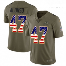 Mens Nike Miami Dolphins 47 Kiko Alonso Limited OliveUSA Flag 2017 Salute to Service NFL Jersey