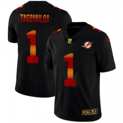 Miami Dolphins 1 Tua Tagovailoa Men Black Nike Red Orange Stripe Vapor Limited NFL Jersey