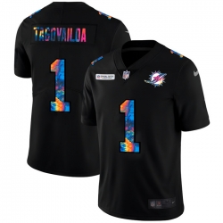 Miami Dolphins 1 Tua Tagovailoa Men Nike Multi Color Black 2020 NFL Crucial Catch Vapor Untouchable Limited Jersey