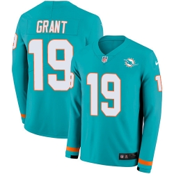 Nike Dolphins 19 Jakeem Grant Aqua Green Team Color Men s Stitched NFL Limited Therma Long Sleeve Jersey