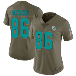 Nike Dolphins #86 Mike Gesicki Olive Womens Stitched NFL Limited 2017 Salute to Service Jersey