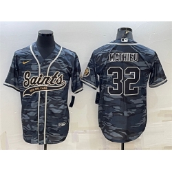 Men New Orleans Saints 32 Tyrann Mathieu Grey Camo With Patch Cool Base Stitched Baseball Jerse