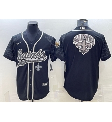 Men New Orleans Saints Black Reflective Team Big Logo With Patch Cool Base Stitched Baseball Jersey