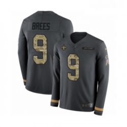 Mens Nike New Orleans Saints 9 Drew Brees Limited Black Salute to Service Therma Long Sleeve NFL Jersey