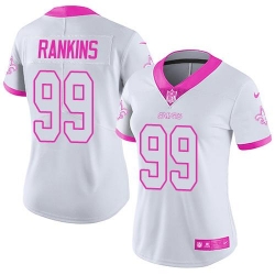 Nike Saints #99 Sheldon Rankins White Pink Womens Stitched NFL Limited Rush Fashion Jersey