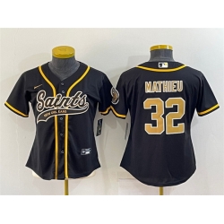 Women New Orleans Saints 32 Tyrann Mathieu Black With Patch Cool Base Stitched Baseball Jersey