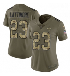 Womens Nike New Orleans Saints 23 Marshon Lattimore Limited OliveCamo 2017 Salute to Service NFL Jersey