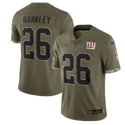 Men New York Giants 26 Saquon Barkley Olive 2022 Salute To Service Limited Stitched Jersey