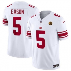 Men New York Giants 5 Jacob Eason White 2023 F U S E  With John Madden Patch Vapor Limited Stitched Football Jersey