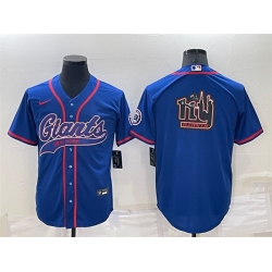 Men New York Giants Blue Team Big Logo With Patch Cool Base Stitched Baseball Jersey