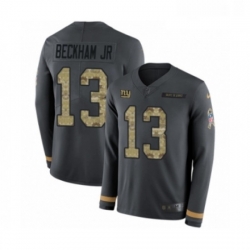 Mens Nike New York Giants 13 Odell Beckham Jr Limited Black Salute to Service Therma Long Sleeve NFL Jersey