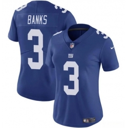 Women New York Giants 3 Deonte Banks Blue Vapor Stitched Jersey