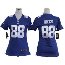 Women Nike New York Giants 88 Nicks Blue Nike NFL Jerseys