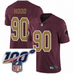 Mens Nike Washington Redskins 90 Ziggy Hood Burgundy RedGold Number Alternate 80TH Anniversary Vapor Untouchable Limited Stitched 100th anniversary Neck Pa