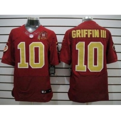 Nike Washington Redskins 10 Robert Griffin III Red Elite 80TH Patch Gold Number NFL Jersey