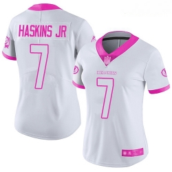 Redskins #7 Dwayne Haskins Jr White Pink Women Stitched Football Limited Rush Fashion Jersey