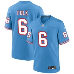 Men Tennessee Titans 6 Nick Folk Light Blue Throwback Player Stitched Game Jersey