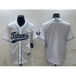 Men Tennessee Titans Blank White With Patch Cool Base Stitched Baseball Jersey