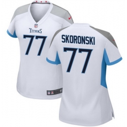 Women Tennessee Titans 77 Peter Skoronski White 2023 Draft Stitched Game Jersey