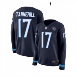 Womens Tennessee Titans 17 Ryan Tannehill Limited Navy Blue Therma Long Sleeve Football Jersey